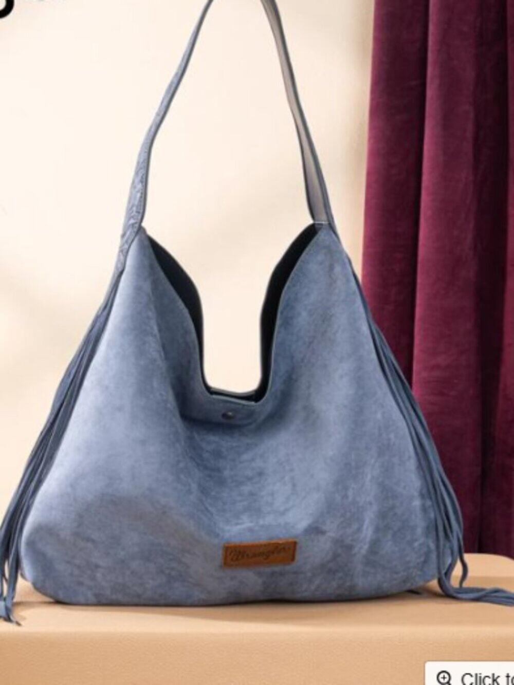 Wrangler Floral Tooled Fringe Hobo Bag, Jean Blue NWT